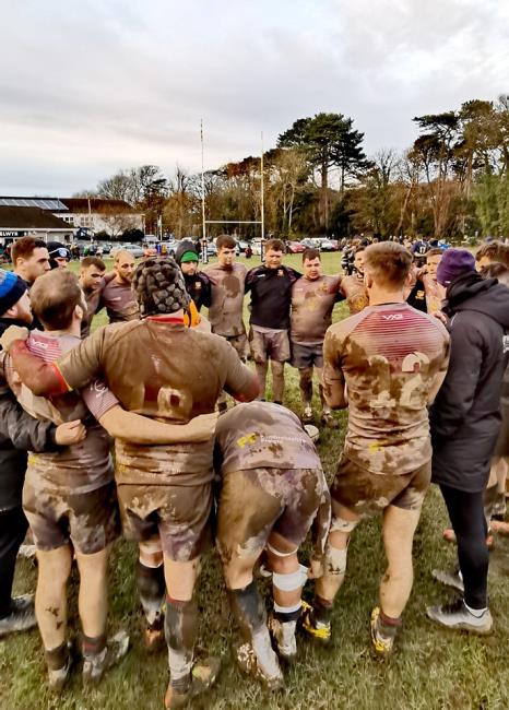 Crymych enjoy a post-match circle
